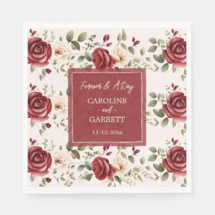 Romantic Red Roses Blush Pink Wedding  Napkin