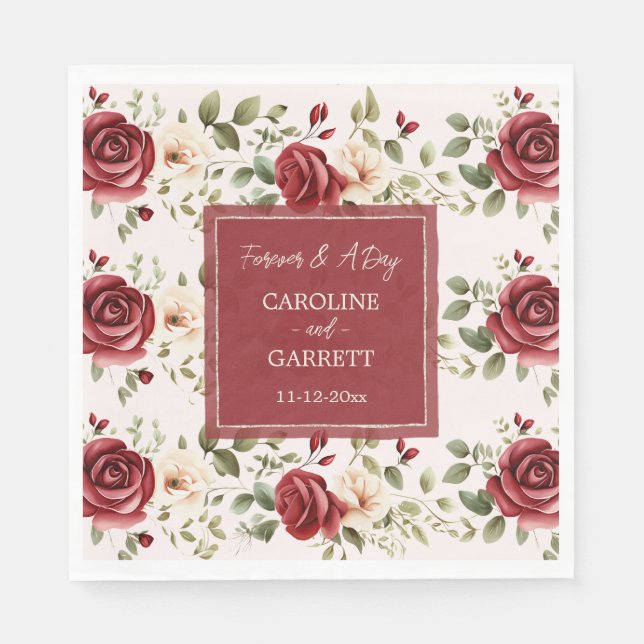 Romantic Red Roses Blush Pink Wedding  Napkin (Front)