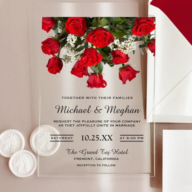 Romantic Red Roses Bouquet Wedding Invitation (Créateur téléchargé)