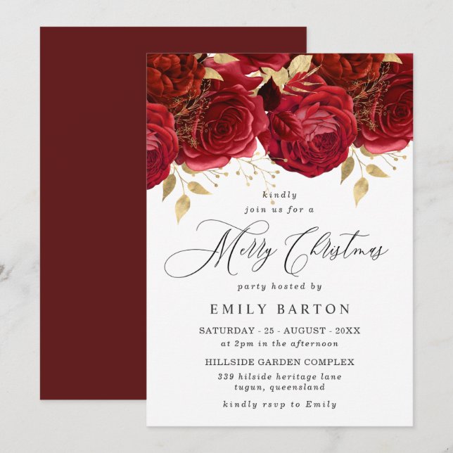Romantic Red Roses Elegant Christmas Party Invitation (Front/Back)