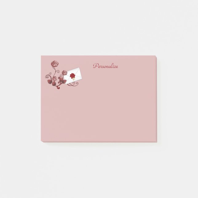 Romantic Red Roses & Envelope Seal  Personalize Post-it Notes (Front)