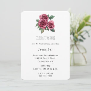 Romantic Red Roses Floral Birthday Invitation