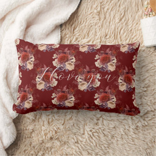 Romantic Red Roses Floral Lumbar Pillow