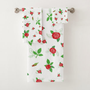 Romantic Red Roses Floral Pattern Retro  Bath Towe Bath Towel Set
