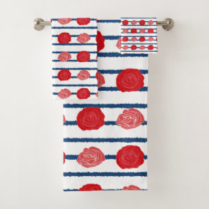 Romantic Red Roses Floral Pattern Trendy Bath Tow Towel Set