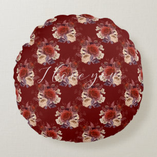 Romantic Red Roses Floral Round Pillow