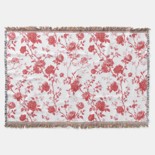 Romantic Red Roses Floral Throw Blanket (Front)