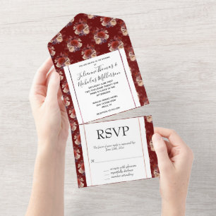 Romantic Red Roses Floral Wedding All In One Invitation