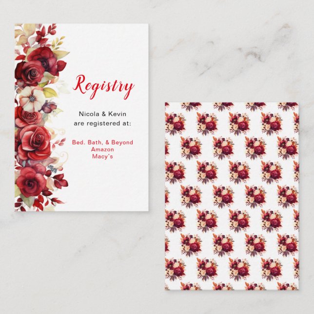 Romantic Red Roses Floral Wedding Registry Enclosure Card (Front/Back)