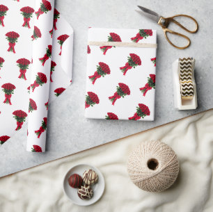 Romantic red roses flower bouquet wrapping paper