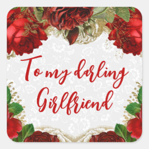 Romantic Red Roses Girlfriend Valentine's Day Square Sticker