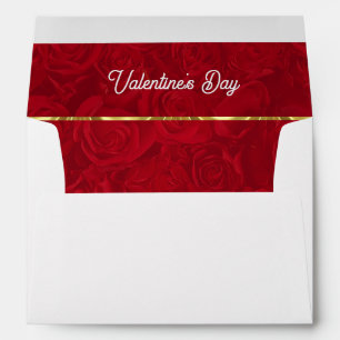 Romantic Red Roses Gold Stripes Accent Envelope