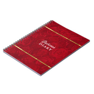 Romantic Red Roses Gold Stripes Accent Notebook