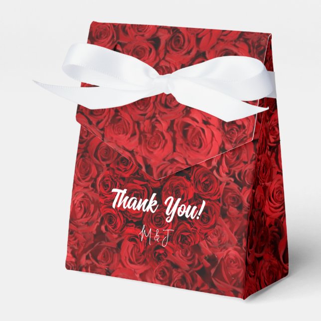 Romantic Red Roses Heart Floral Wedding Thank You Favor Box (Front Side)
