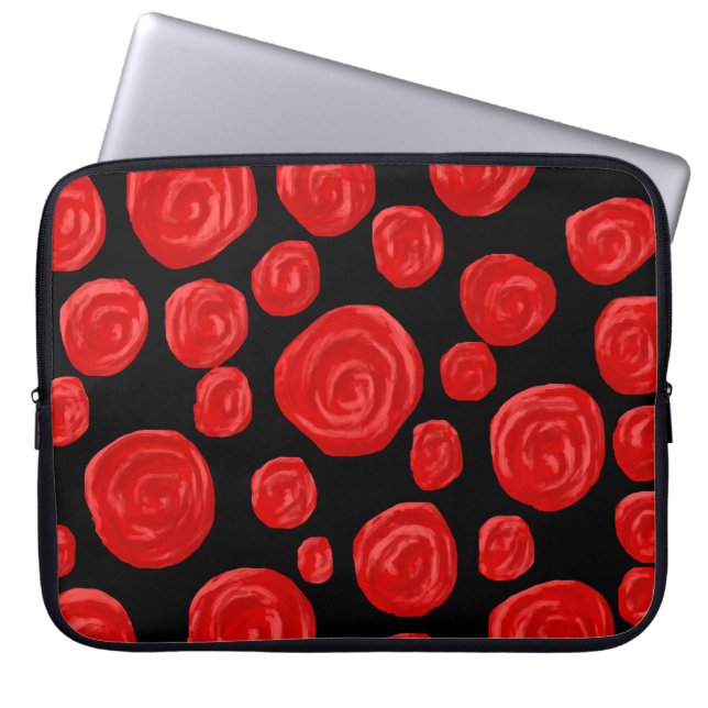 Romantic red roses on black background. laptop sleeve (Front)