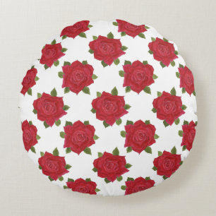 Romantic Red Roses on White Custom Round Pillow