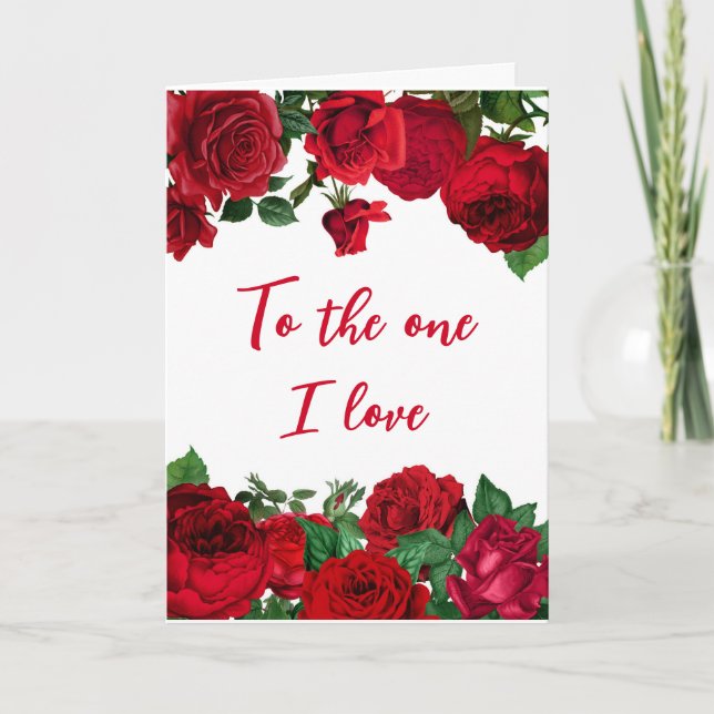 Romantic Red Roses on White Valentine's Day Card (Front)