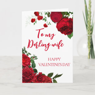 Romantic Red Roses on White Wife Valentine's Day Card