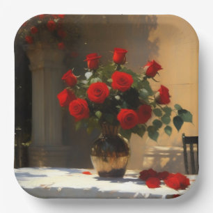 Romantic Red Roses Paper Plate