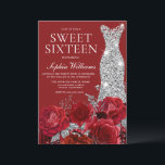 Romantic Red Roses Silver Diamond Gown Sweet 16  Invitation<br><div class="desc">Romantic Red Roses Silver Diamond Gown Sweet 16 Invitation

See matching collection in Niche and Nest Store

Many thanks</div>