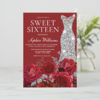Romantic Red Roses Silver Diamond Gown Sweet 16 