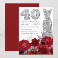 Romantic Red Roses Silver Dress 40th Birthday