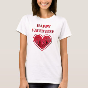 Romantic Red Roses Typography Happy Valentine T-Shirt