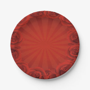 Romantic Red Roses Valentine's Day Celebration Paper Plate