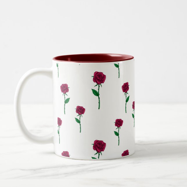Romantic red roses Valentine's Day pattern Two-Tone Coffee Mug (Left)