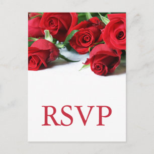Romantic Red Roses Wedding RSVP Postcard