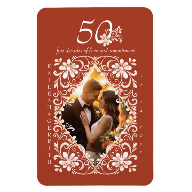 Romantic Red Rust 50 Anniversary Photo Magnet (Vertical)