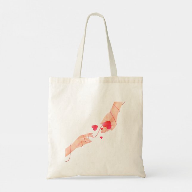 "Romantic Red String of Fate Hands & Hearts – Eter Tote Bag (Back)