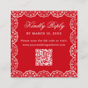 Romantic Red Vintage Lace Frame QR Code Wedding Enclosure Card