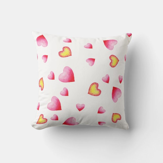 Romantic  Red watercolor Heart Valentine Throw Pil Pillow (Front)