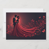 Romantic Red Wedding Silhouette of Bride and Groom