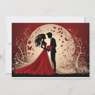 Romantic Red Wedding Silhouette of Bride and Groom Invitation