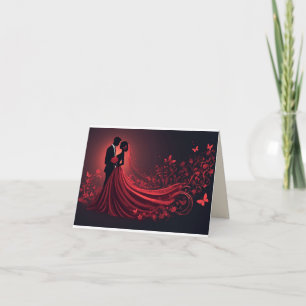 Romantic Red Wedding Silhouette of Bride and Groom Thank You Card