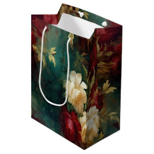 Romantic Red White Flowers Bridal Shower Wedding Medium Gift Bag