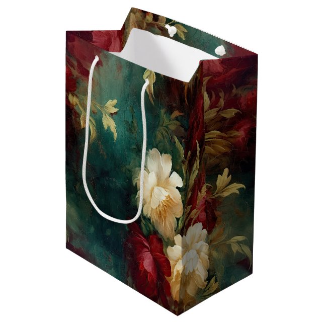 Romantic Red White Flowers Bridal Shower Wedding Medium Gift Bag (Front Angled)