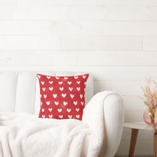 Romantic Red White Hearts XOXO Throw Pillow