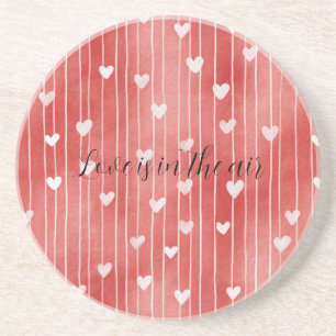 Romantic Red White Stripes Hearts Love Coaster