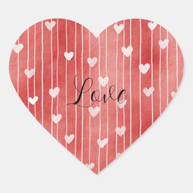 Romantic Red White Stripes Hearts Love Heart Sticker (Front)