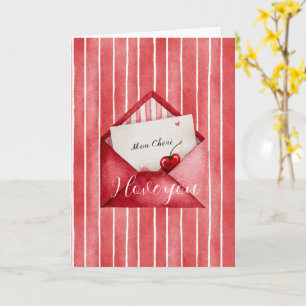 Romantic Red White Stripes Mon Cheri Love Card
