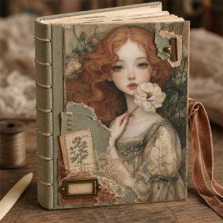 Romantic Redhead with Ivory Flower Decoupage Tissue Paper