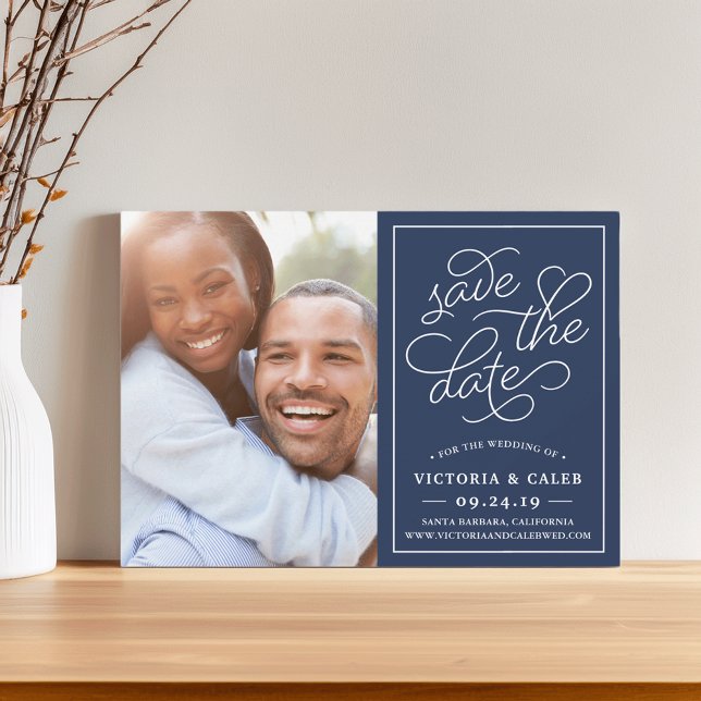 Romantic Request Photo Save the Date Card | Navy (Creator Uploaded)