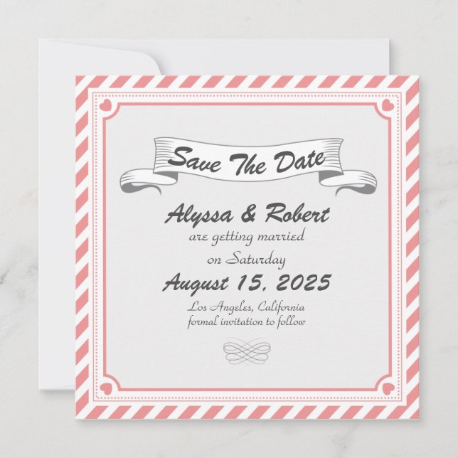 Romantic Retro Design Save The Date Card (Front)
