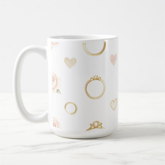 Romantic Rings and Roses Seamless Pattern Coffee Mug (Left)