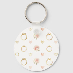 Romantic Rings and Roses Seamless Pattern Keychain