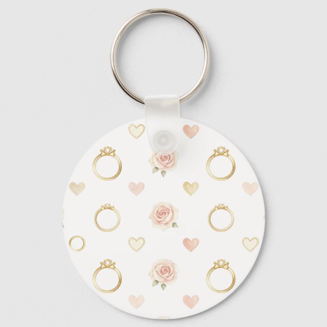 Romantic Rings and Roses Seamless Pattern Keychain (Front)