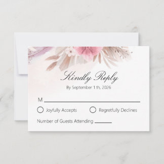 Romantic Rose and Champagne Boho Chic Wedding RSVP Card